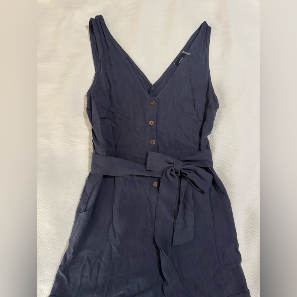 Vici Blue Button-Down Romper with Belt